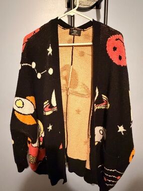 LuLaRoe Orange and Black Waffle Knit Open Cardigan